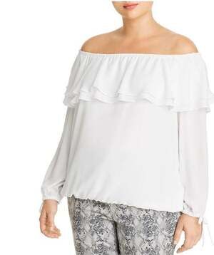 NWT Michael Kors Ruffled Off-the-shoulder Blouse In White Large